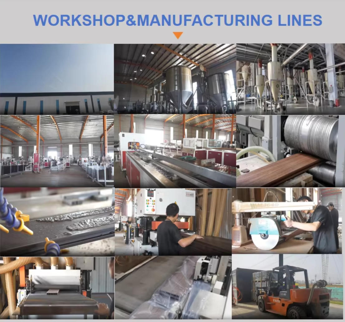 Factory production line for 3D composite decking boards manufacturing