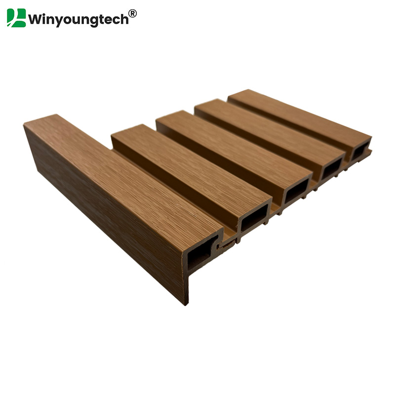Co-extrusion WPC decking boards showing core and shield layer during thermal expansion testing